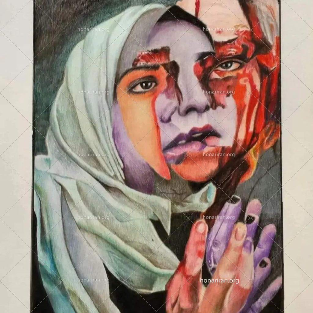 نقاشی مداد رنگی عدم خشونت علیه زنان