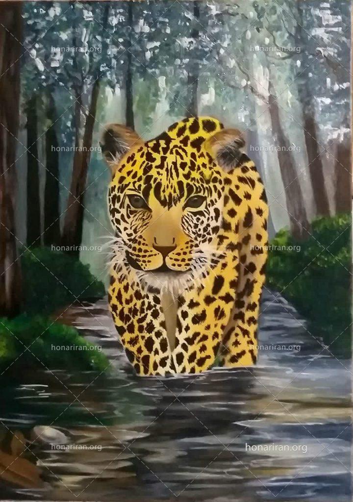 تابلو رنگ روغن منظره و چیتا