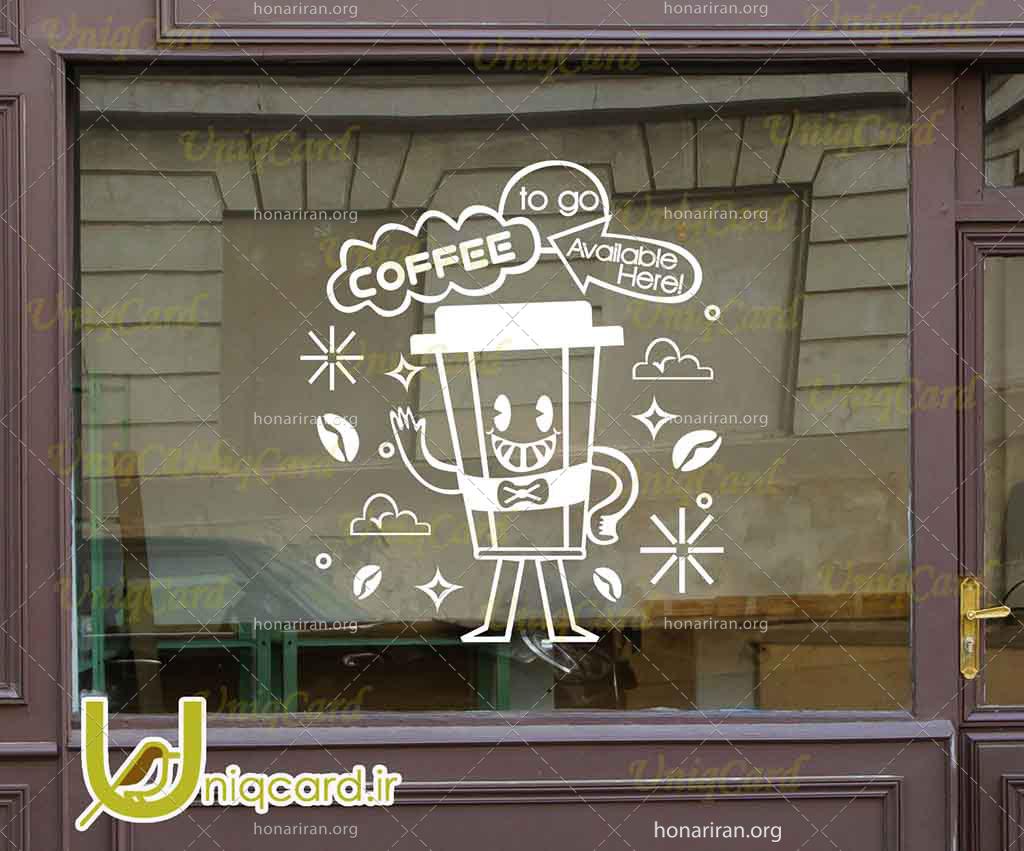 طرح لایه باز استیکر و برچسب شیشه کافی شاپ با طرح مستر ماگ قهوه