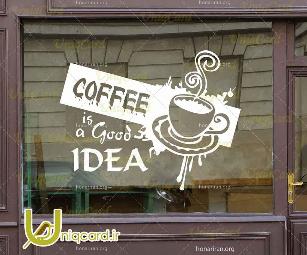 طرح لایه باز استیکر و برچسب شیشه کافی شاپ با طرح برچسب قهوه و فنجون