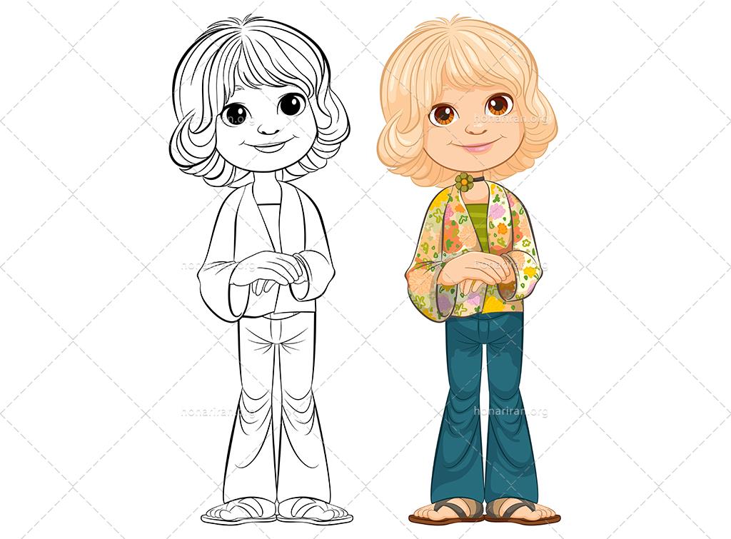 وکتور رنگ آمیزی تصویر خانم ایستاده