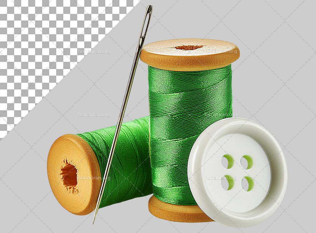 فایل لایه باز تصویر نخ و سوزن و دکمه