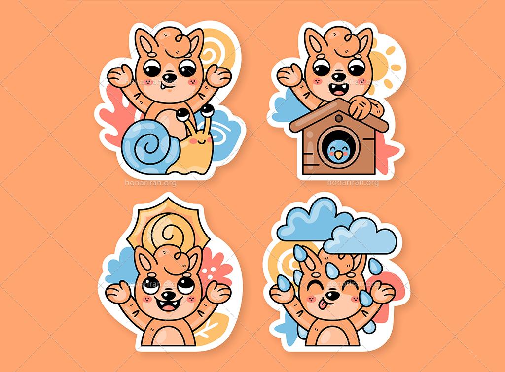 وکتور مجموعه استیکرهای کارتونی فانتزی