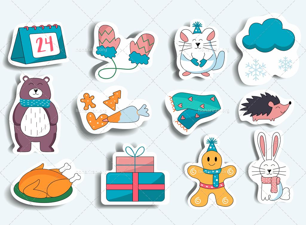 وکتور کارتونی برچسب ست زمستانی