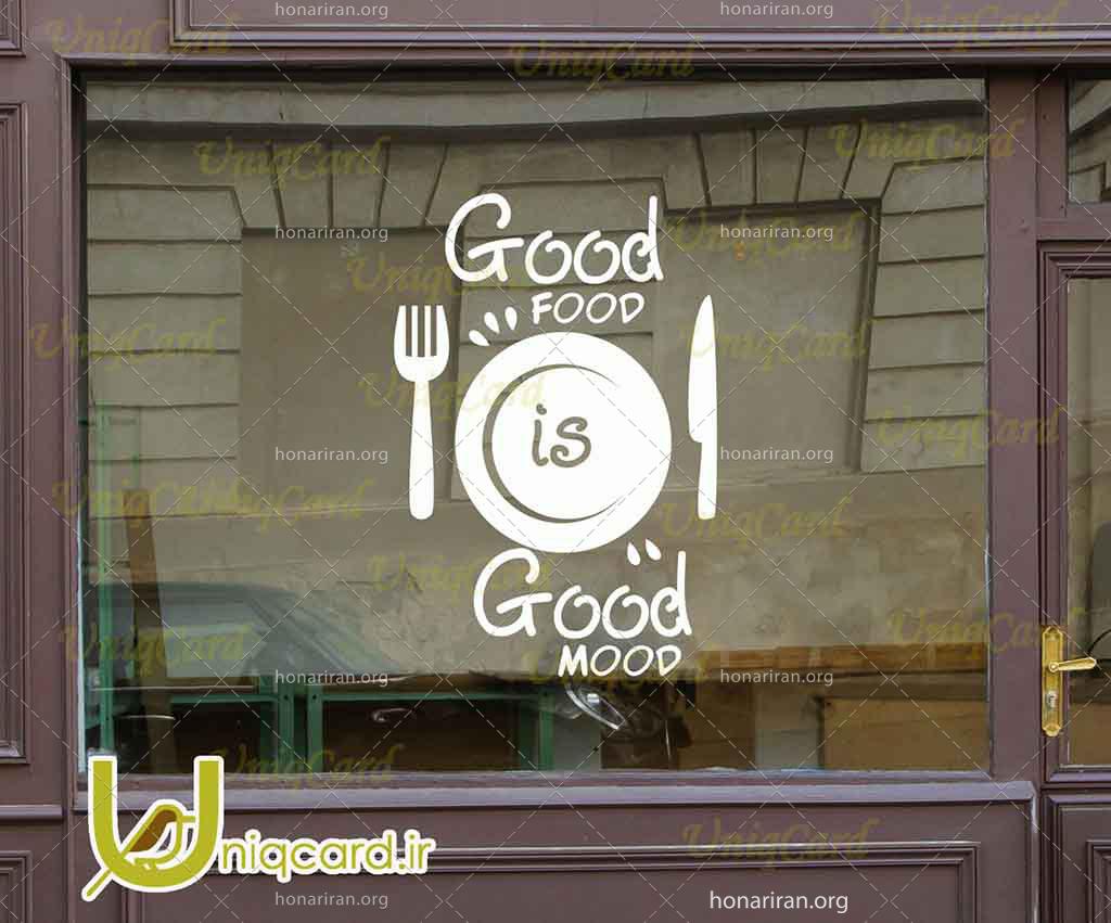 طرح لایه بازاستیکر و برچسب شیشه رستوران با طرح بشقاب و کارد و چنگال