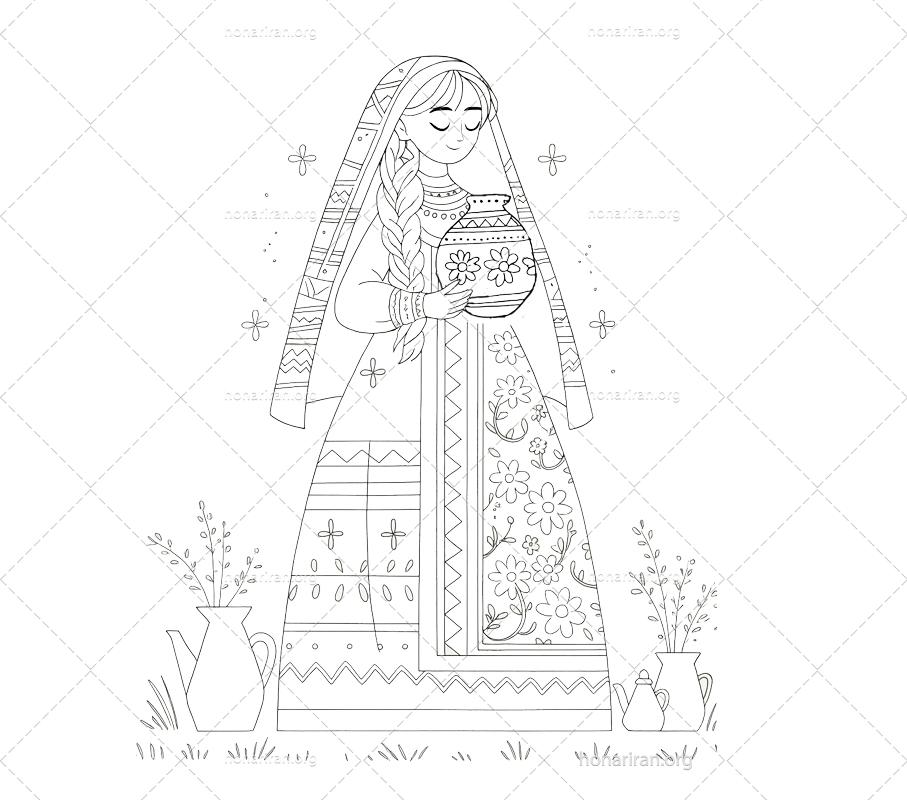 رنگ آمیزی کودکان دختری با لباس اصیل ایرانی