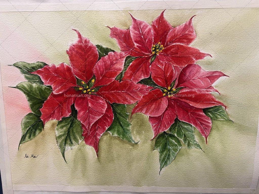 تابلو آبرنگ گل های کریسمس