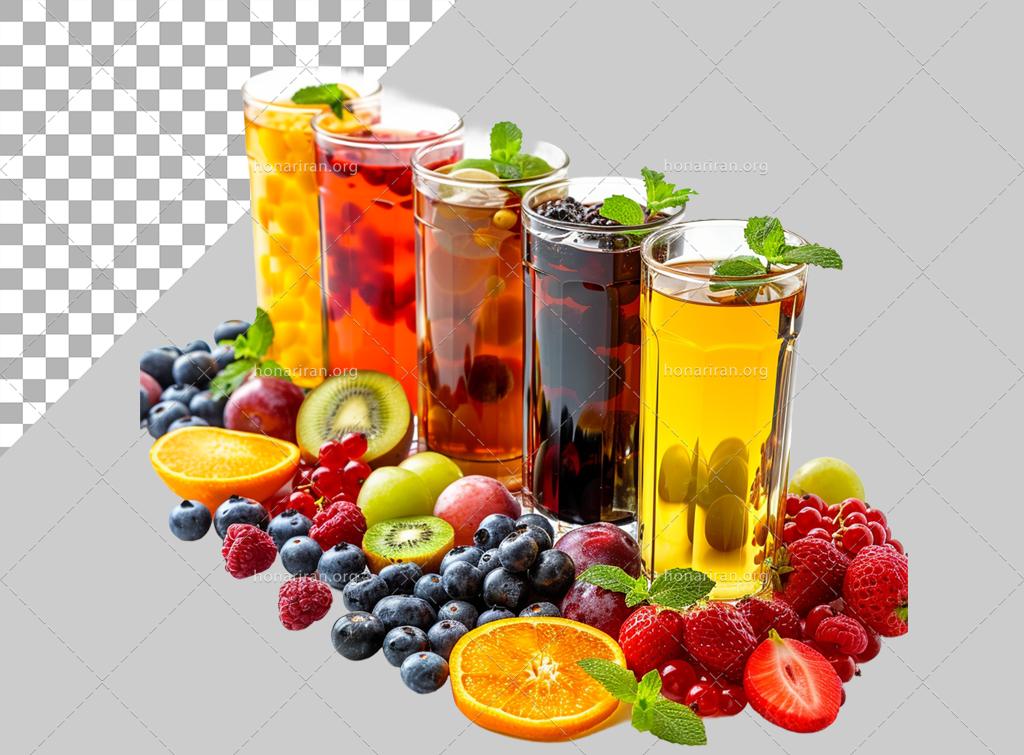 فایل لایه باز انواع نوشیدنی‌های مختلف با میوه ها