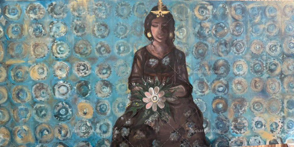تابلو نقاشی رنگ روغن زن هخامنشی