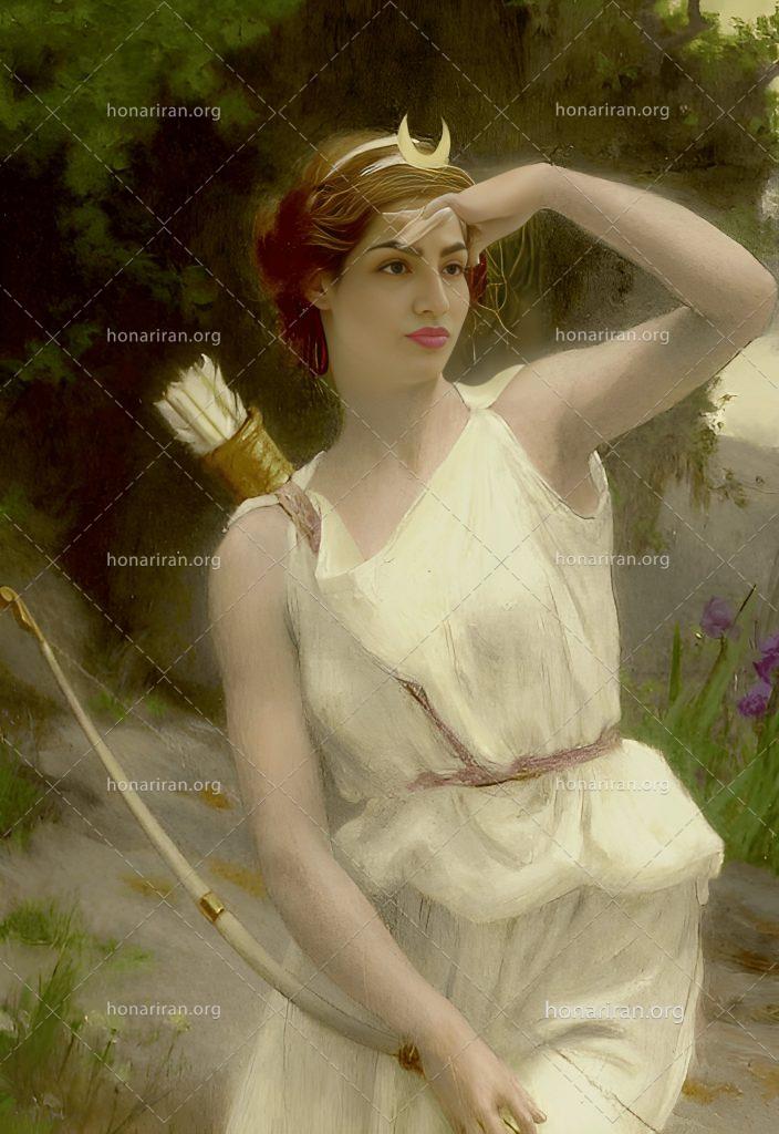 تابلو رنگ وروغن دختری شکارچی