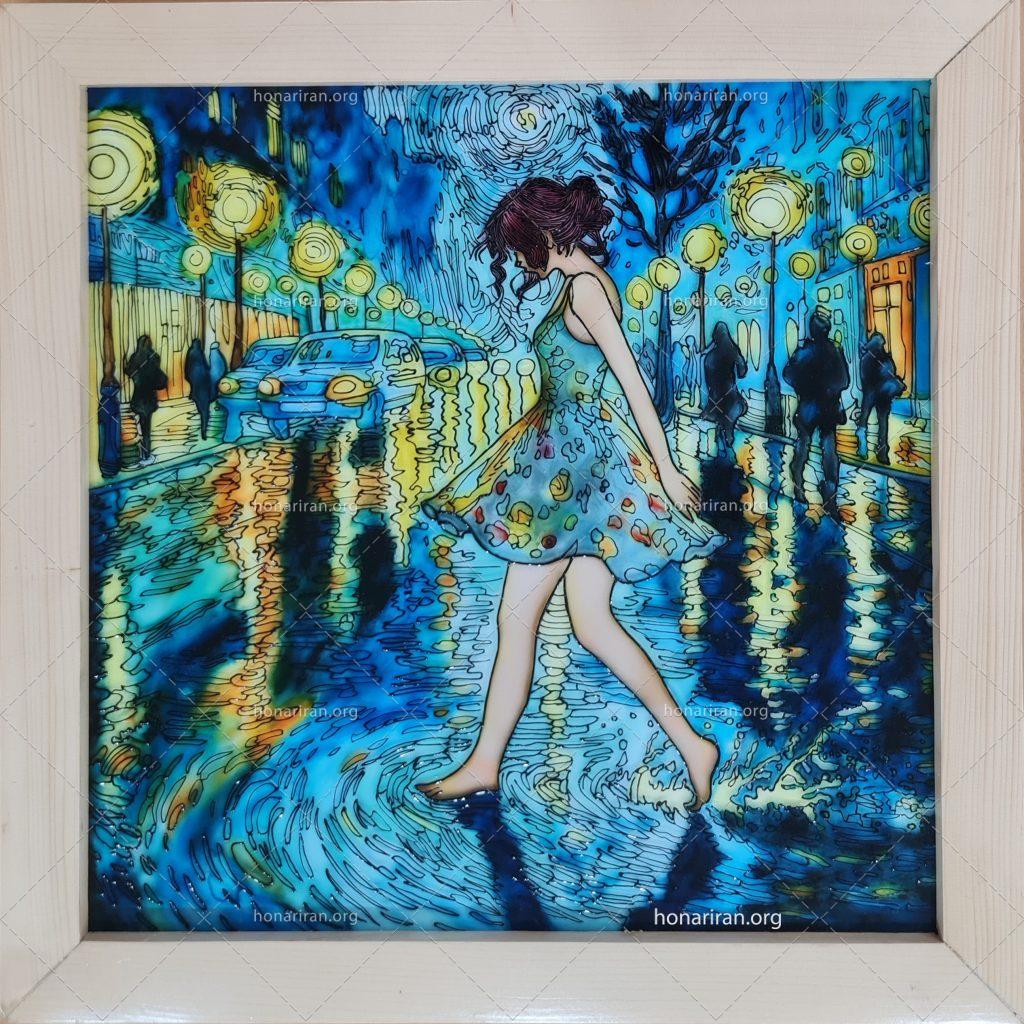 تابلو دختر خیابان ونگوگ با تکنیک ویترای