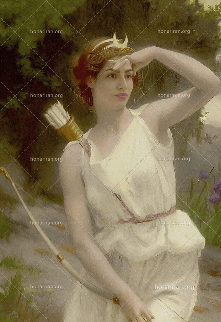 تابلو رنگ وروغن دختر شکارچی