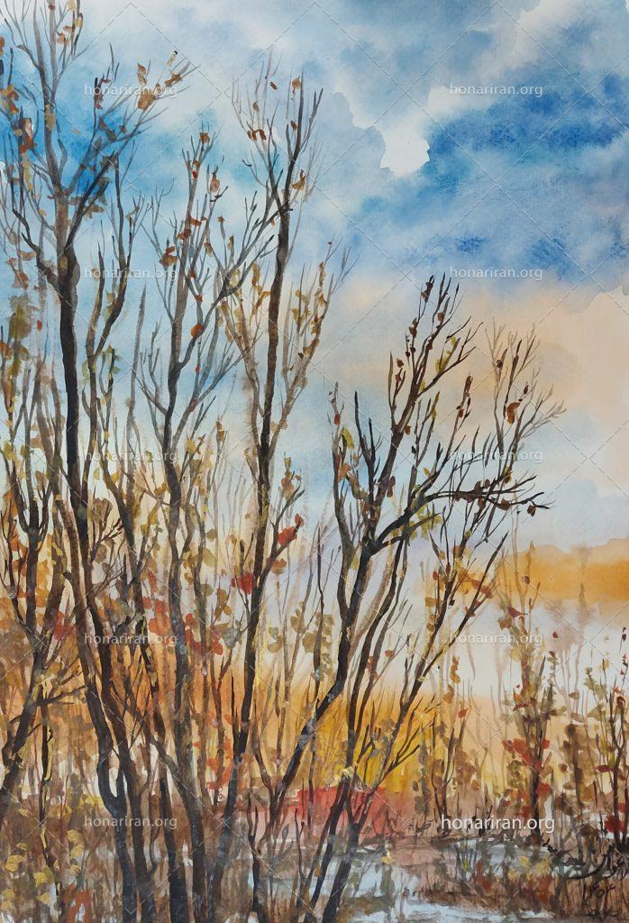 تابلو آبرنگ پاییز طلایی
