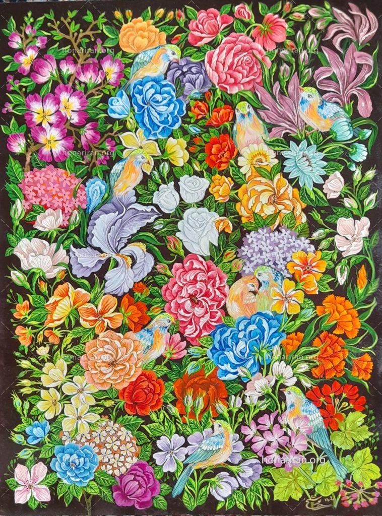 نقاشی اکریلیک گل و مرغ