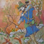 نقاشی گواش شکارچی کبک