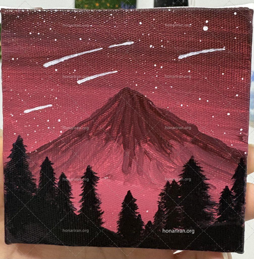 تابلو اکریلیک کوه درخت کاج ستاره دنباله دار