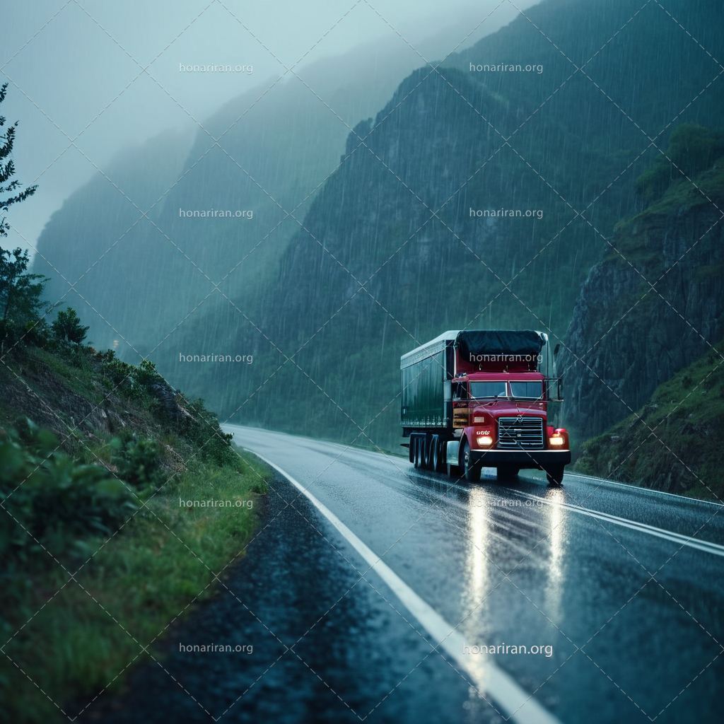 تصویر هوش مصنوعی، کامیون در جاده