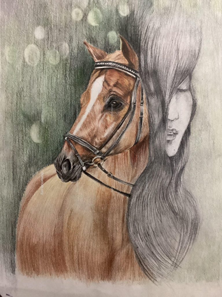 تابلو مداد رنگی و سیاه قلم