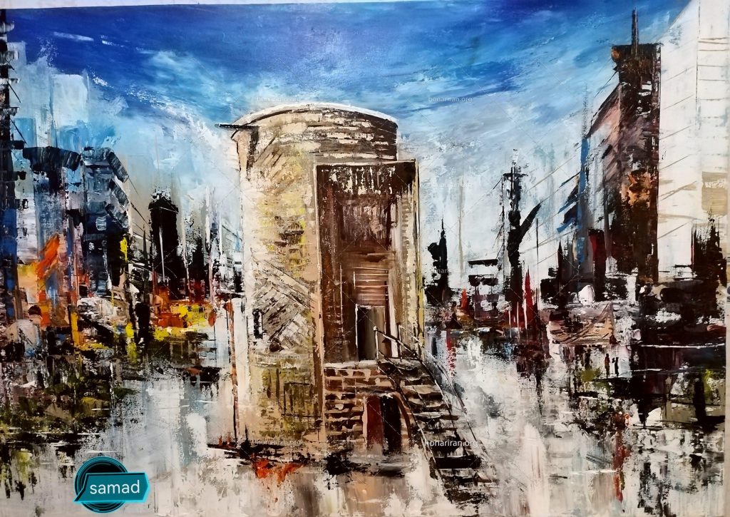 تابلو نقاشی اکریلیک تقابل زمان ومکان در یک بوم