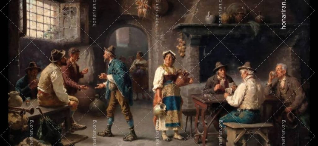 تابلو رنگ روغن گفتگو در کافه