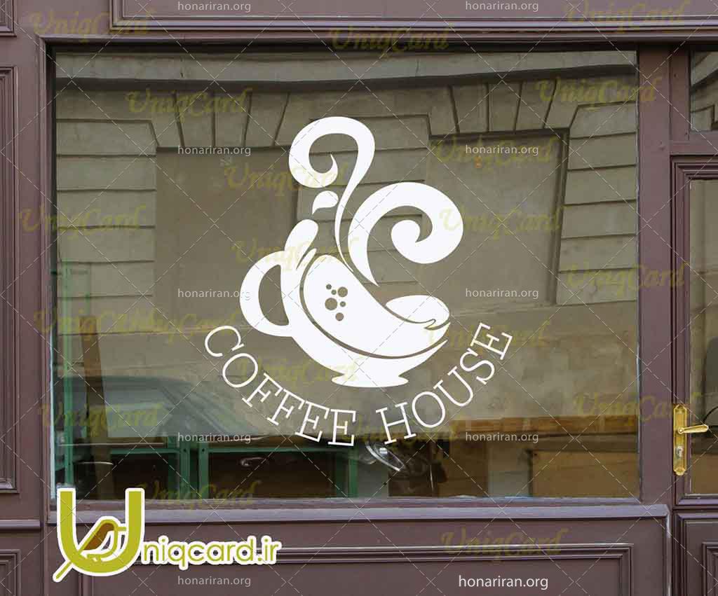 طرح لایه بازاستیکر و برچسب دیوار و شیشه کافی شاپ با طرح فنجون قهوه