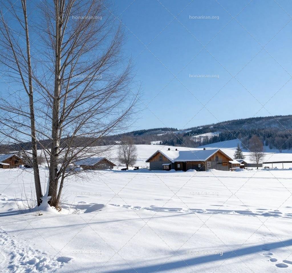 قطعه عکس روستا برفی زیبا