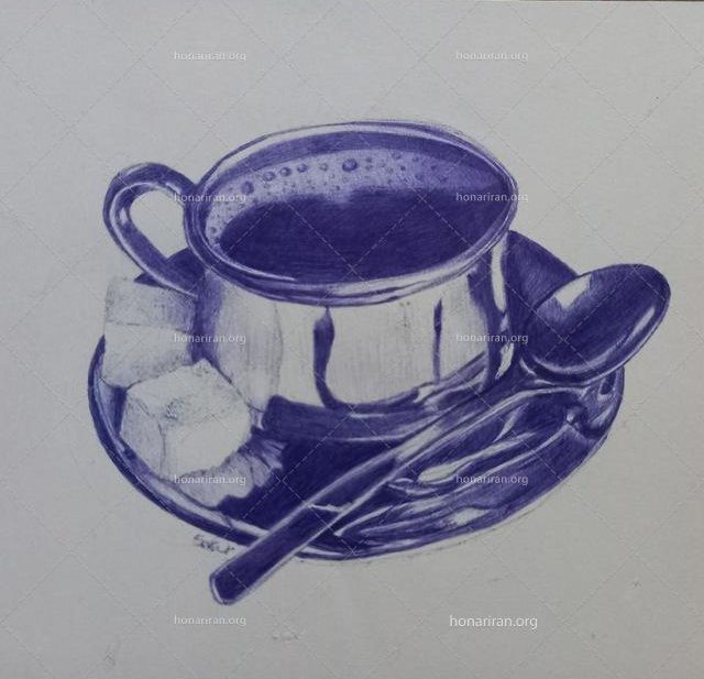 تابلو نقاشی خودکار فنجان چای و حبه قند