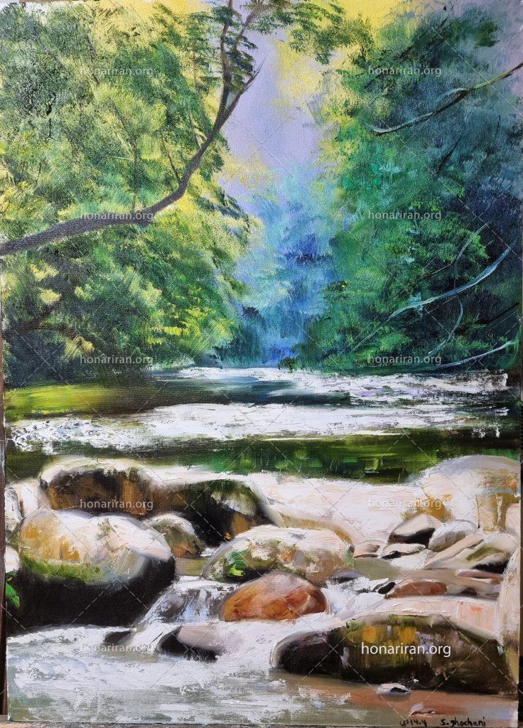 تابلو نقاشی رنگ روغن منظره رودخانه