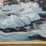 تابلو رنگ روغن صخره و دریا