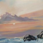 تابلو رنگ روغن صخره و دریا