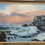 تابلو رنگ روغن صخره و دریا