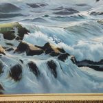 تابلو رنگ روغن صخره و دریا