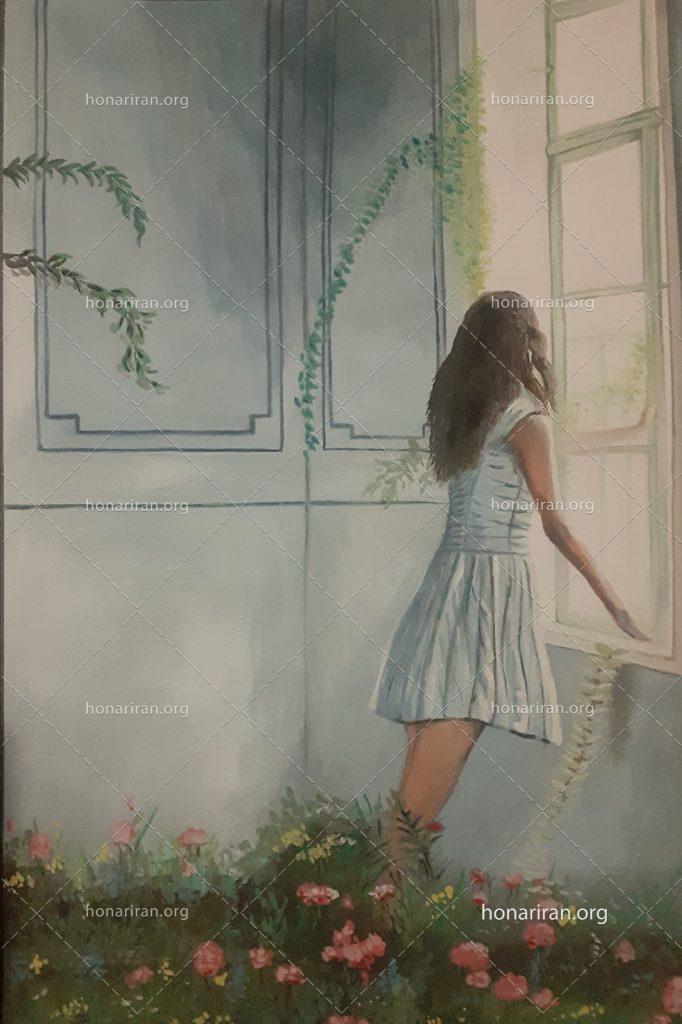 تابلو نقاشی «دختری پشت پنجره»