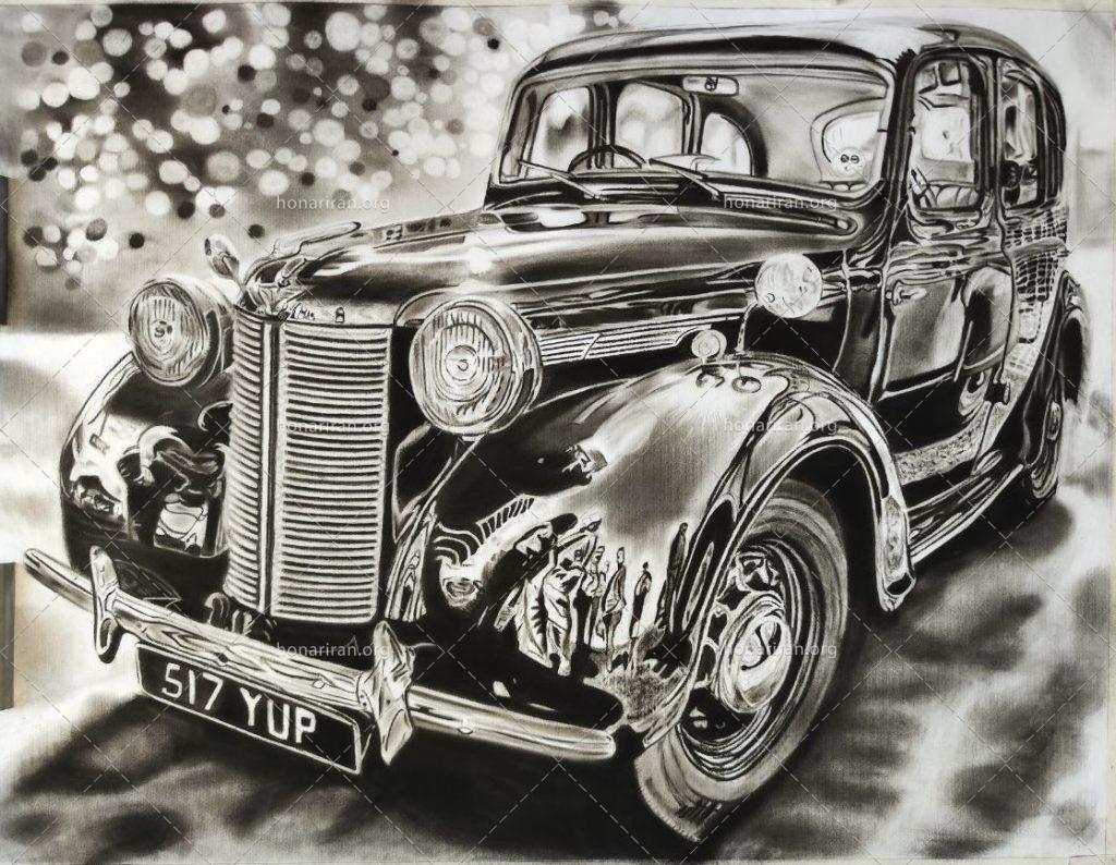 تابلو سیاه قلم ماشین کلاسیک