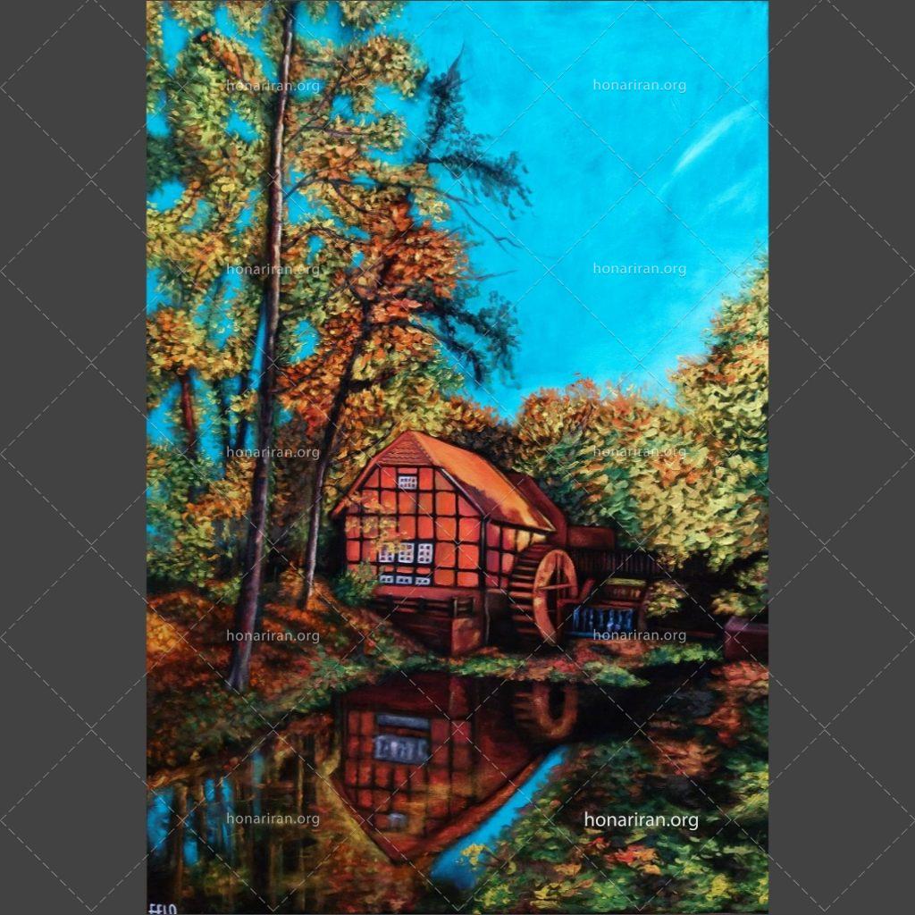 تابلو رنگ روغن جنگل پاییزی