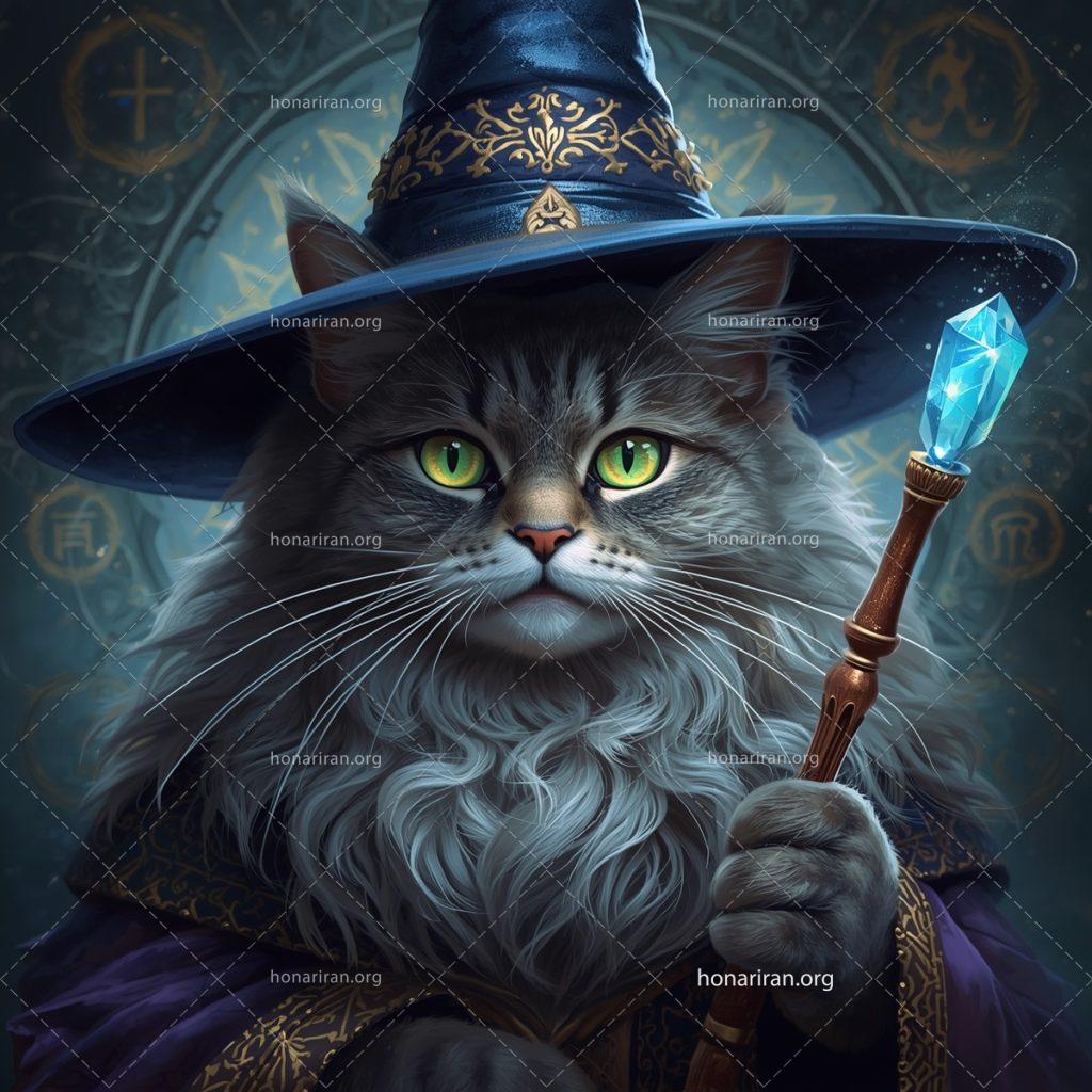 قطعه عکس هوش مصنوعی گربه جادوگر