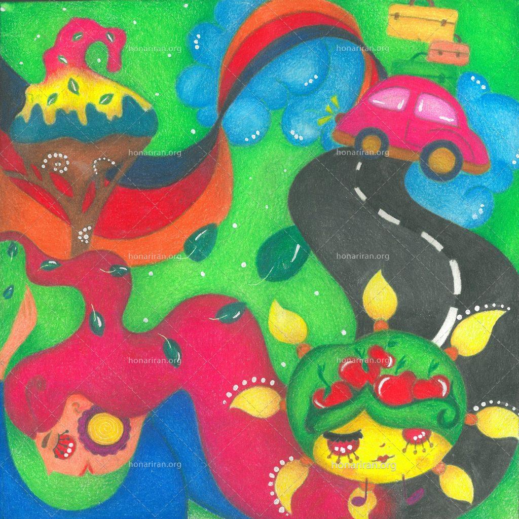 نقاشی مدادرنگی نشانیِ خورشید در قلب تابستان