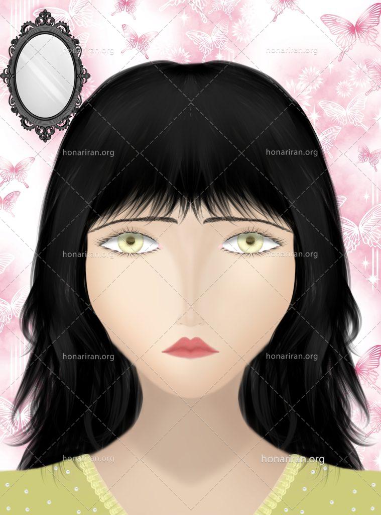 نقاشی دیجیتال دختری با چشمان زرین