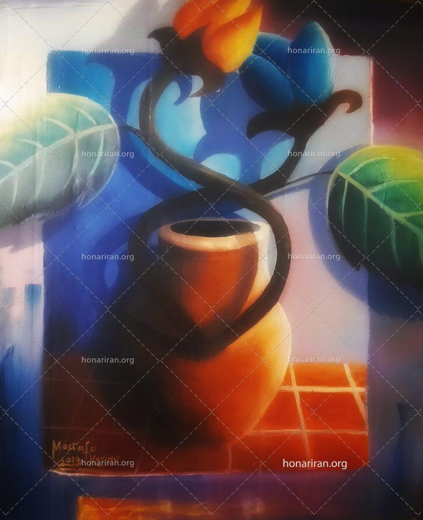 تابلو نقاشی گل و گلدان تجسمی
