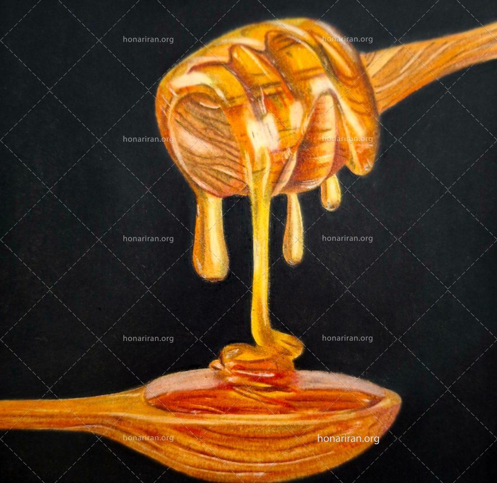 نقاشی مدادرنگی قاشق عسل