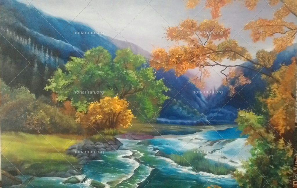 تابلو نقاشی رنگ روغن طبیعت و کوه