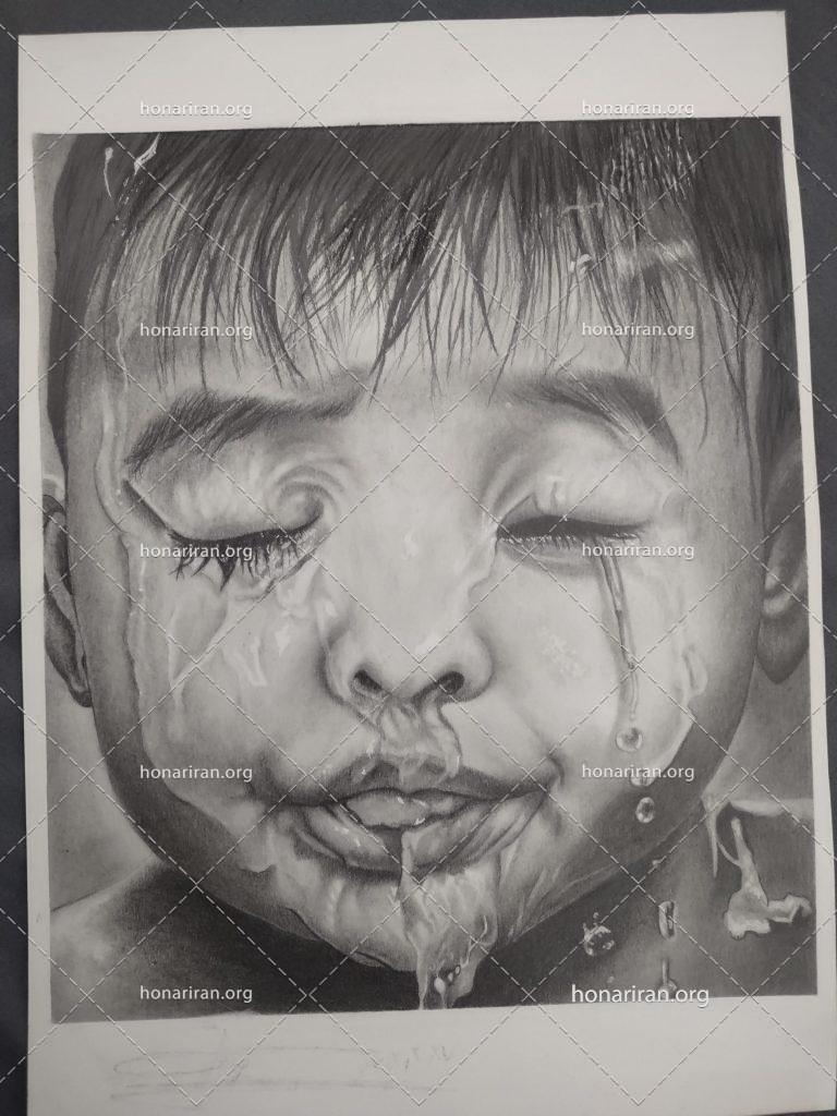 نقاشی سیاه قلم کودک خیس