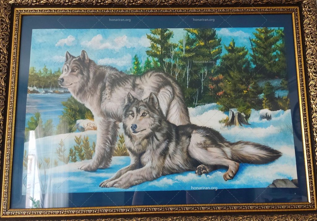 نقاشی مداد رنگی Wolfs به همراه قاب