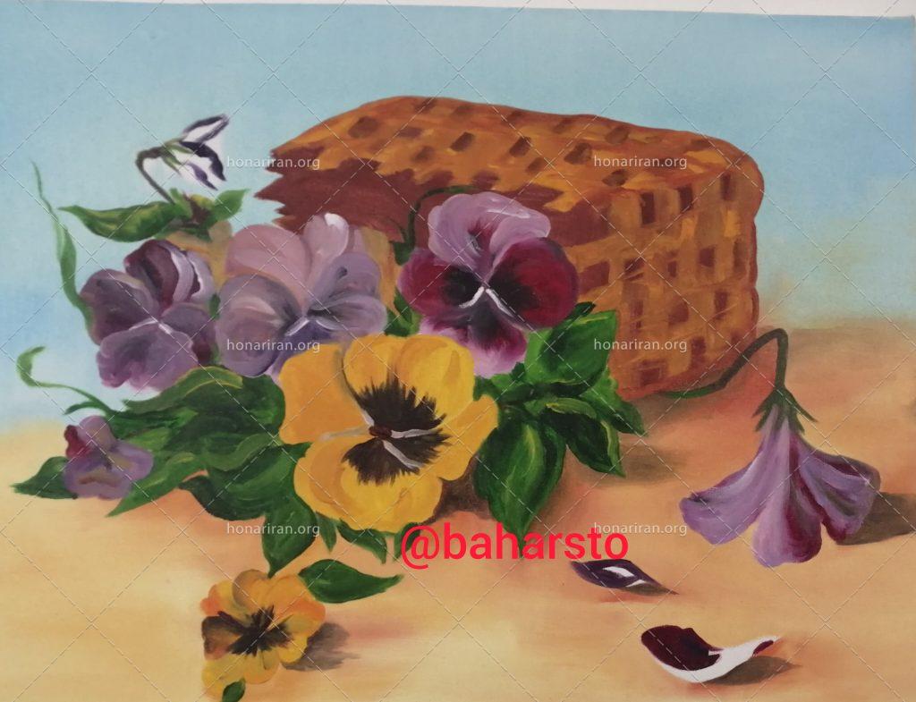 تابلو رنگ روغن گل بنفشه