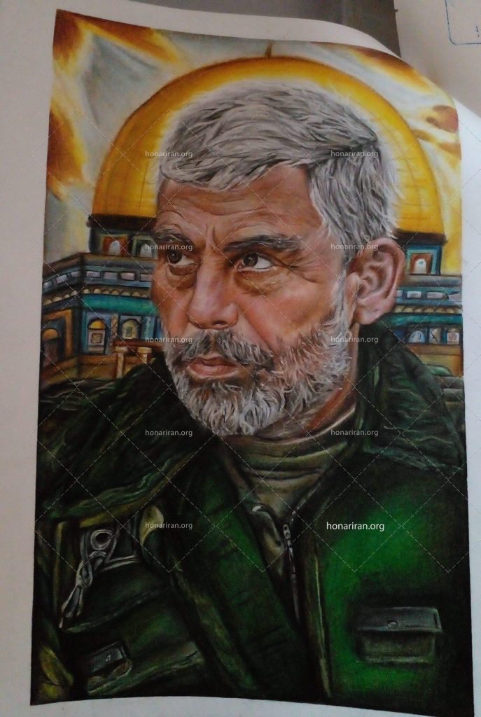 نقاشی مداد رنگی شهید یحیی سنوار