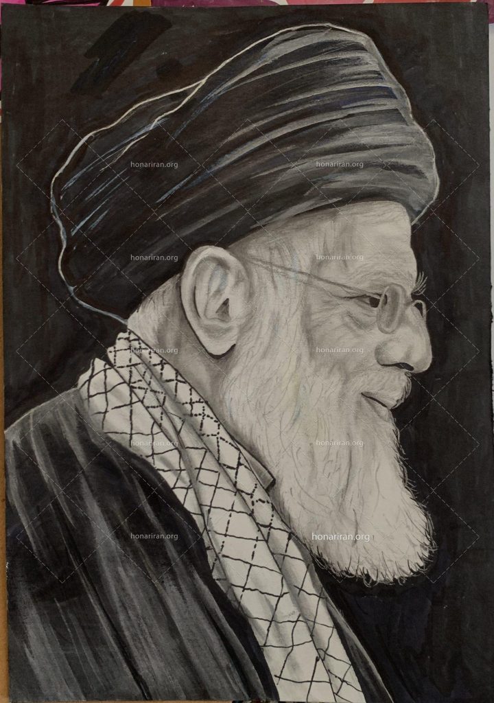 نقاشی با سیاه قلم و خودکار رهبر خامنه ای