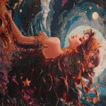 تابلو ارچه و الماس دختر و شب