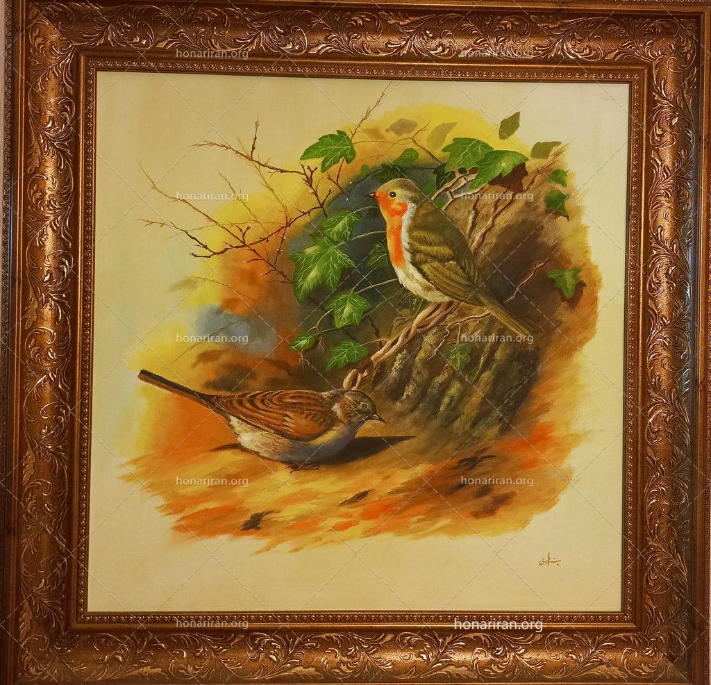 تابلو رنگ روغن دو پرنده