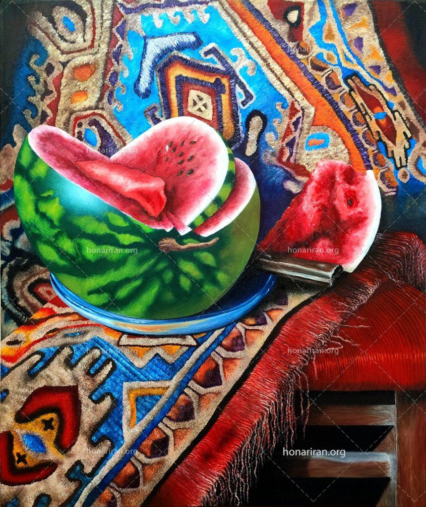 تابلو رنگ روغن فرش و هندوانه سنتی