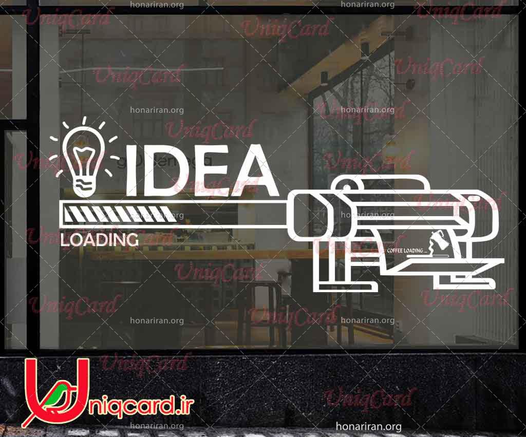 طرح لایه باز استیکر و برچسب شیشه چاپخانه با طرح دستگاه چاپ و ایده طراحی